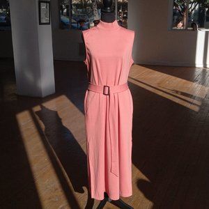 Salmon Pink Sleeveless high neck Sleeveless dress w/fabric buckle